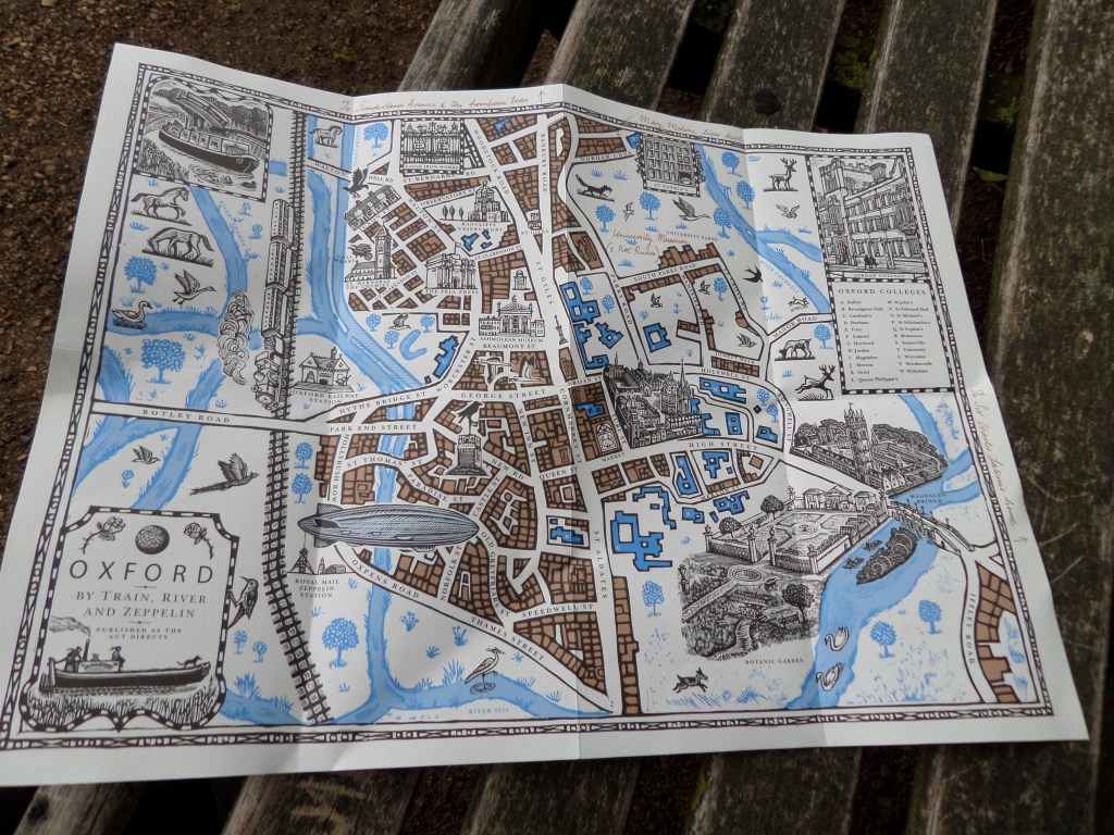 Lähikuva piirretystä kartasta, joka esittää fiktiivistä Oxfordia.